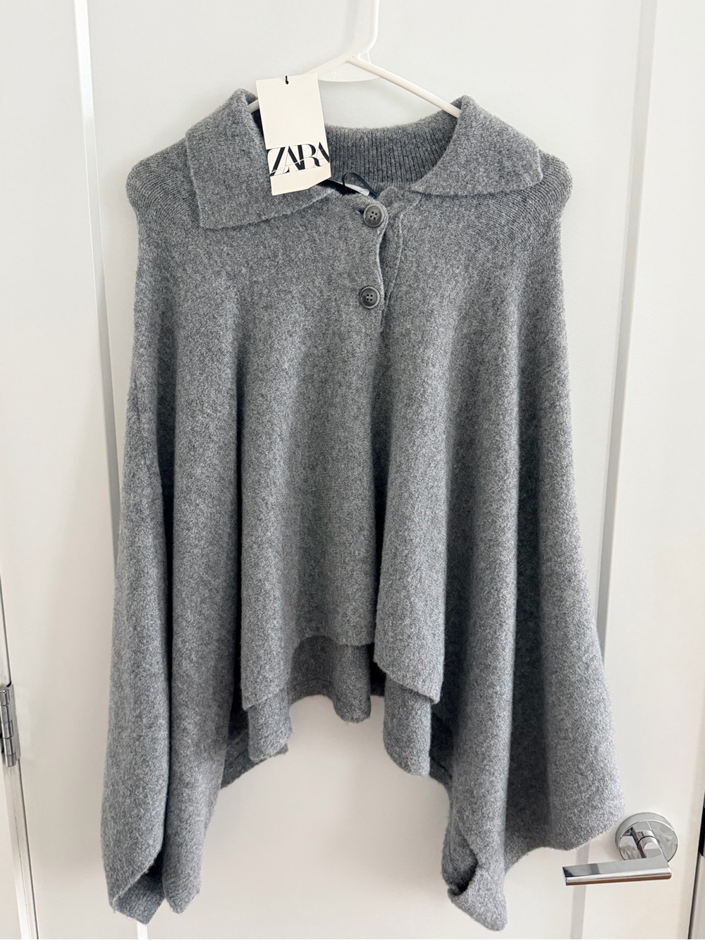 NWT Zara Gray Knit Cape Poncho Collared Sweater Size S